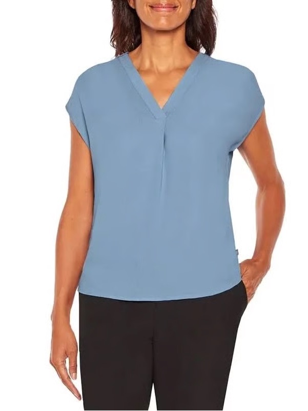 Banana Republic Blue V-Neck Cap Sleeve Blouse Xl Old Money Quiet Luxury Office